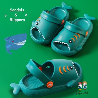 【BEST SELLER】 New Cartoon Shark Boys and Girls Beach Non-slip EVA Comfortable Slippers