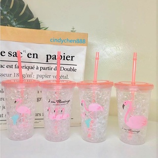 cindychen8888 Flamingo plastic bottle with straw tumbler 450ml