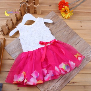 COD Dress Girls Party Lace Bow Floral Printed Princess Tulle Tutu Dress YESBABE