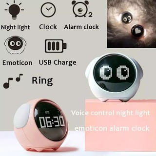 Xiaomi Youpin Emoji Alarm Clock Cute Pixel Multifunction Led Voice Controlled Light Expression Clock (2)