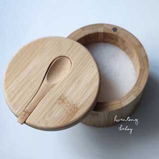 Bamboo Salt Box Spices Wooden Storage (1)