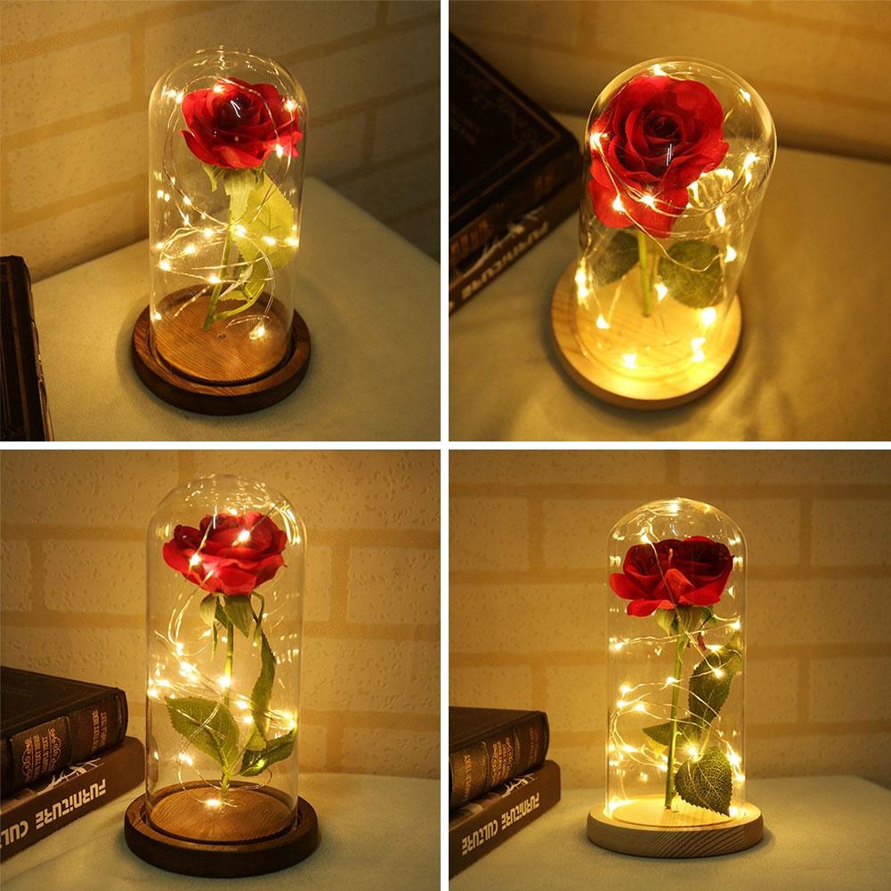 LED Light Eternal Flower Preserved Red Fresh Rose Glass (1)