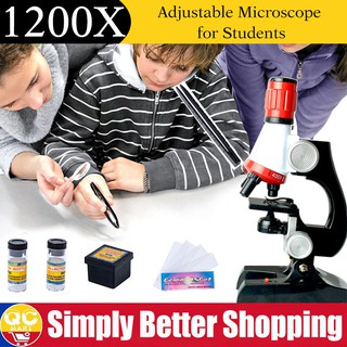 [ ]1200X Educational Microscope Kit Lab LED Toy Gift Refined Biological Micros Science Kids School
