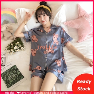 Plus Size M-2XL women Baju Tidur Silk Satin Pyjamas Set Short Sleeve Sleepwear Female Pajamas Nightwear Sleep Suit (6)