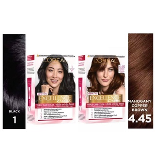 Loreal Paris Excellence Creme Hair Color 1 Black / 4.45 Mahogany Copper Brown Hair Polish Dye