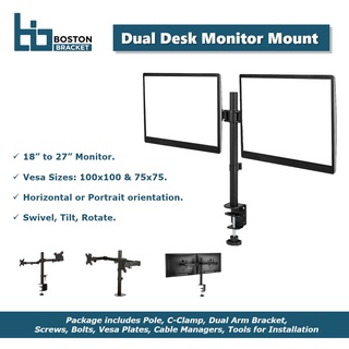 Boston Bracket Dual Desk Monitor Mount with C-Clamp