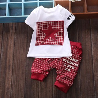 2 Pcs Baby Kids Boys Casual T-shirts + Shorts Sets