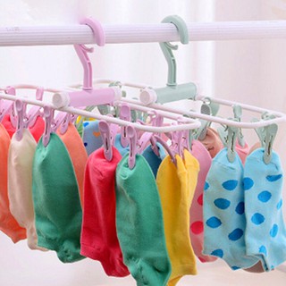 12 Clips Plastic Clothes Hanger Foldable Underwear Socks