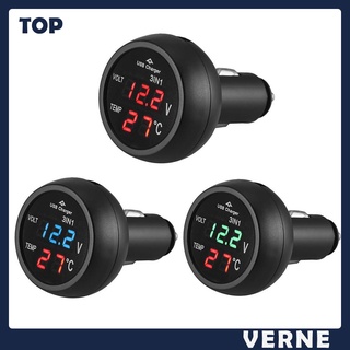 【sale】 3 in 1 12/24V Car Auto LED Digital Voltmeter Gauge+Thermometer+USB Charger V