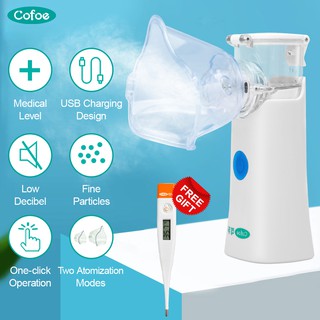 【FREE Thermometer】Cofoe USB Charing Phlegm Mesh Nebulizer Machine Handheld Home Use Portable Nebulizer Machine Asthma Mini Inhaler for Baby Cough