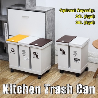 Garbage Bin Japanese style Dry And Wet Separation Garbage Sorting Trash Can Double Lid Home & Living