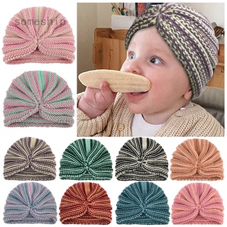 Lovely Striped Mixed Baby Knotted Hats Knitted Hats Soft Baby Girl Turban Hat Toddler Autumn and Winter