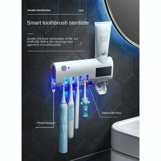 Antibacterial UV Toothbrush Sanitizer Wall Mounted Toothpaste Dispenser Solar Powered Rechargeable