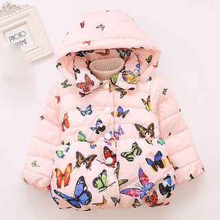 Baby Winter Coats Hooded Butterfly Print Plus Velvet Infant Girls Jackets Fashion Kids Clothing Baby (4)