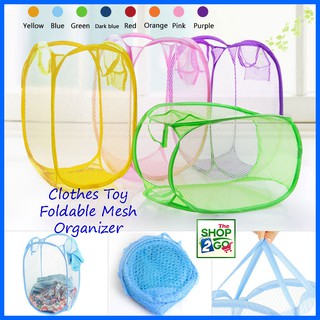 Clothes Toy Organizer Foldable Mesh Laundry Basket Hamper (1)
