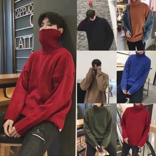 【6 Colors】Autumn and Winter Turtleneck Sweaters Men's Fashion Solid Knitted Pullover Unisex Warm Long-sleeved Tops Korean Slim Tight Sweater for Men Students Simple Casual Clothes