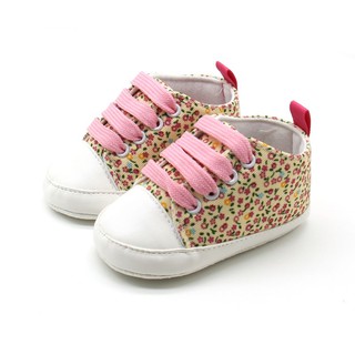 BabyL Newborn Girl Lace Up Cotton Canvas Toddler Baby Floral Soft Shoes (2)