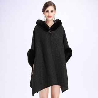 Women's Hooded knitted cardigan cape coat Winter Warm Coat (7)