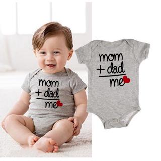 Mom + Dad =me Print Funny Newborn Rompers Short Sleeve Overall Baby Bodysuit