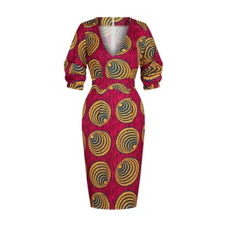 Sexy V Neck Traditional Dress Women African Dashiki Print Bodycon Dress Women African Clothes Party