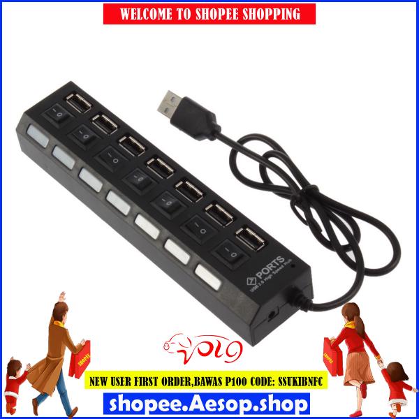 Aesop# 7 Ports USB 2.0 High Speed Hub w/Switch and LED