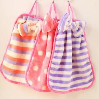 Bow-Knot Hand Towel Soft Plush Fabric Coral