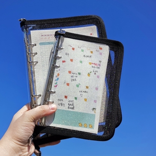 Korean A5 A6 transparent photocard binder zipper 6-hole loose-leaf notebook ins glitter account book photocard holder
