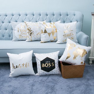 Linen Bronzing Cushion Cover Printed Decorative Pillow Cases (1)