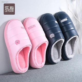Spot☽Waterproof cotton slippers women winter warmth thick-soled home shoes for men and women couples