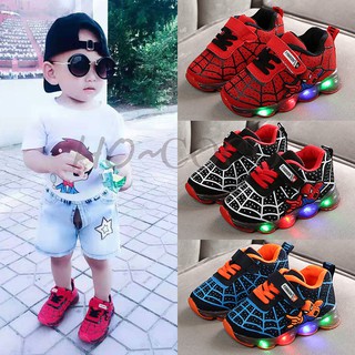 Shoes for Kids Boy LED Cartoon Flash Shoes Spiderman Image Boys Sneakers 21-36 Size COD
