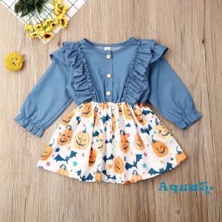 ✿ℛHalloween Cute Toddler Baby Girl Long Sleeve Denim Tutu Dress