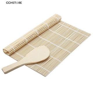 【COD】cchstore Home Kitchen Sushi Rolling Maker Bamboo Material Roller DIY Mat with Rice Paddle (5)