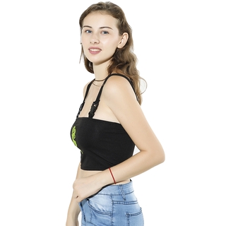 <COD>Buckle Black Dragon Embroidery Tank Top Women Cropped Streetwear Sexy Tank Tops Summer Crop Top (8)