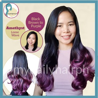 AMETHYST - 26" (Black Brown to Purple Ombre ) - Open Top Hair Extensions
