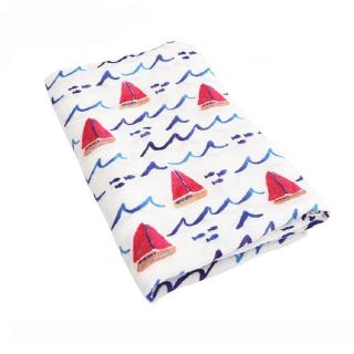 baby muslin swaddle blankets 70%bamboo + 30%cotton Sailing whale series