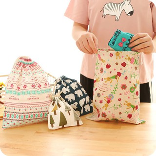 Cotton Blend Linen Home Storage Travel Use Printing Bag with the Drawstring