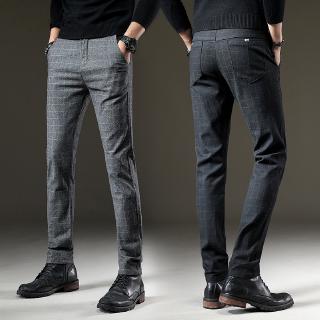Men Casual Fashion Slim Fit Stretch Plaid Chinos Trousers Business Pants Size 28-38