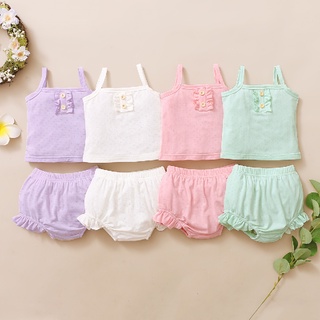Newborn Baby Girl Cotton Clothes Set Strap Top + Shorts Solid Color 2PCS Outfit