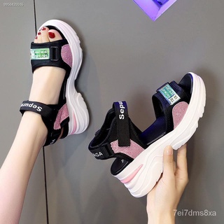 【ins】2021 new summer net red slope heel sports sandals women s super fire thick-soled platform shoes
