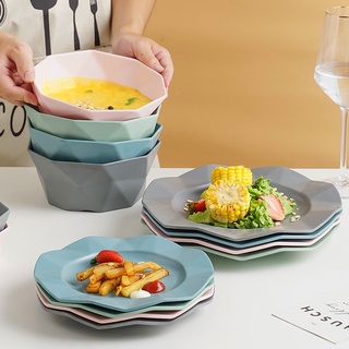 ✌Creative Imitation Porcelain Dinner Plate Melamine Irregular Rhombus Bowl Set Noodle Soup Bowl Dinn