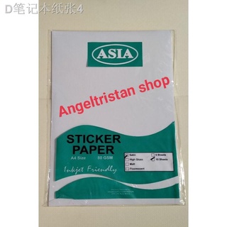▧◘Asia Sticker Paper A4 80gsm MATTE, HIGH GLOSS, SATIN 10sheets per pack