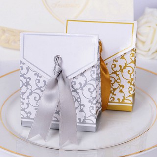 10Pcs/lot Gold Silver Candy Paper Box With Ribbon Gift Bags Wedding Favors Sugar Case Birthday Party