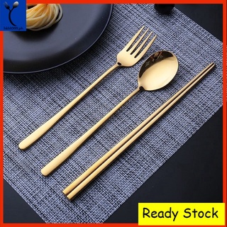 LT999 4pcs Set 304 Food Reusable Metal Stainless Steel Spoon Fork Chopsticks Set Kit