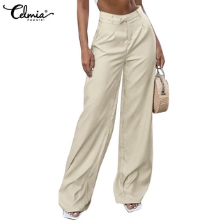 CELMIA Women Solid Pocket High Waist Fashion Loose Harem Long Pants