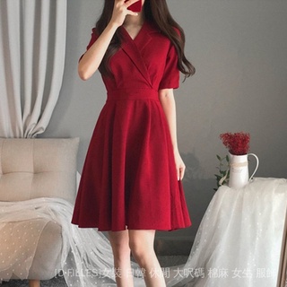 Render Dress Large Size Women Red Mini Dress Fat mm Summer Retro Suit