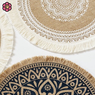 HSU Nordic Woven Tassels Table Mats Bowls Plates Cotton Linen Thick Heat Insulation Placemats Tablecloths