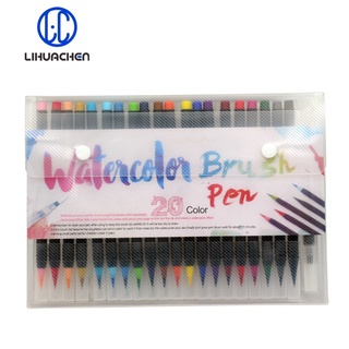 【BEST SELLER】 LIHUACHEN 20 Color Premium Painting Soft Brush Pen Set Watercolor Markers Pen Effect B