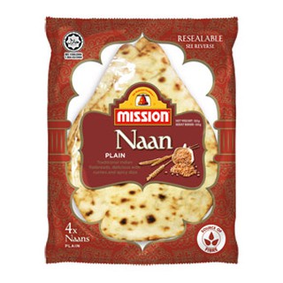 Mission Naan Plain Flat Bread 4pcs Naans 320g {Made in Malaysia}