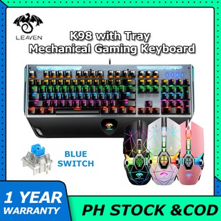 Leaven K98 RGB 104 Keys Metal Mechanical backlit Gaming Keyboard with Tray S30 Wired USB Game Mouse