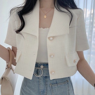 Women's Short Suit White Thin Jacket Spring/Summer Korean Loose Leisure All-Matching Short Sleeve Small Suit